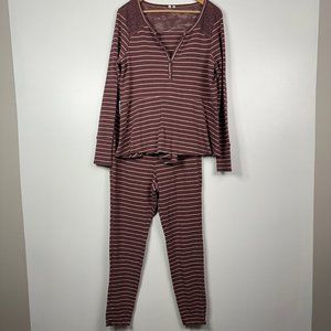 Good + Pure  Anthropologie  Long Sleeve Pajama Lounge Set  Stripe Purple  Medium